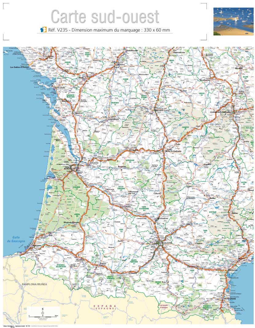Carte géographique sud ouest france