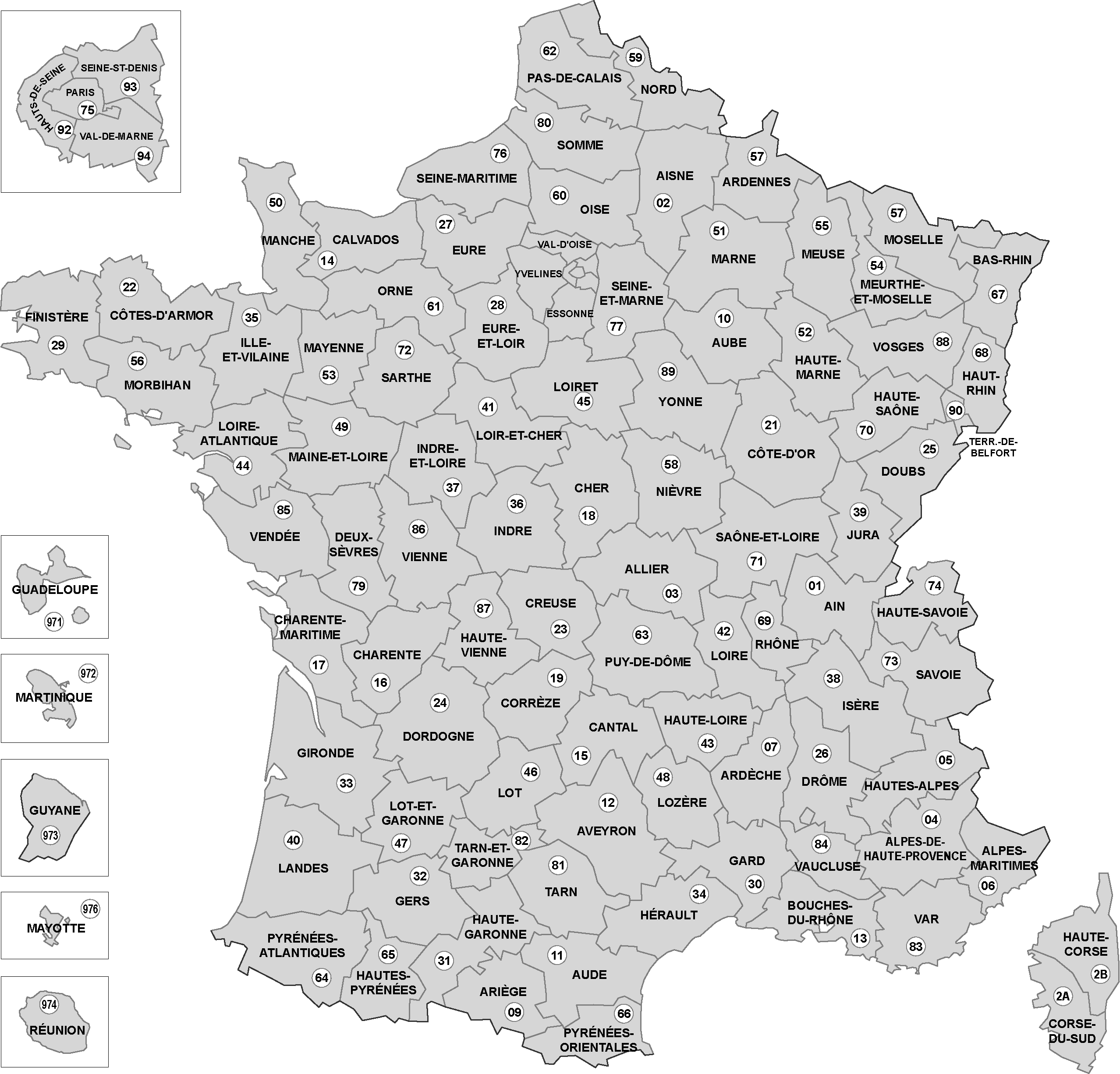 Carte de france départements vierge