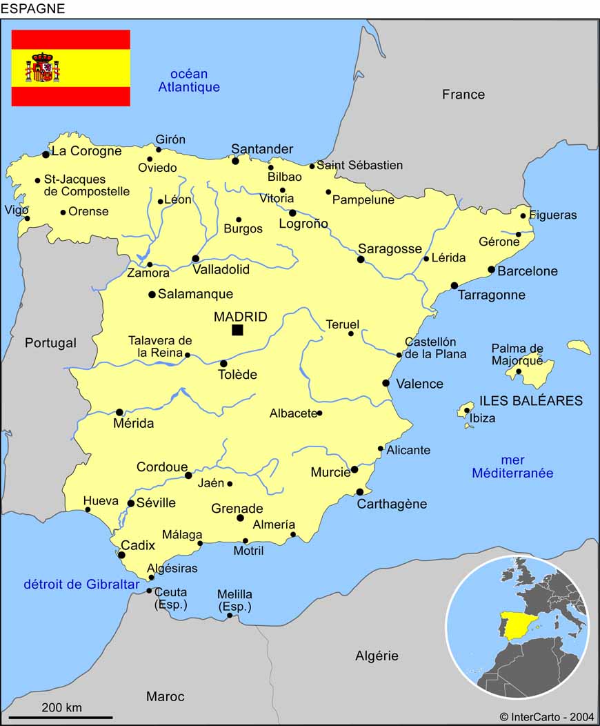 Espagne carte géographique détaillée