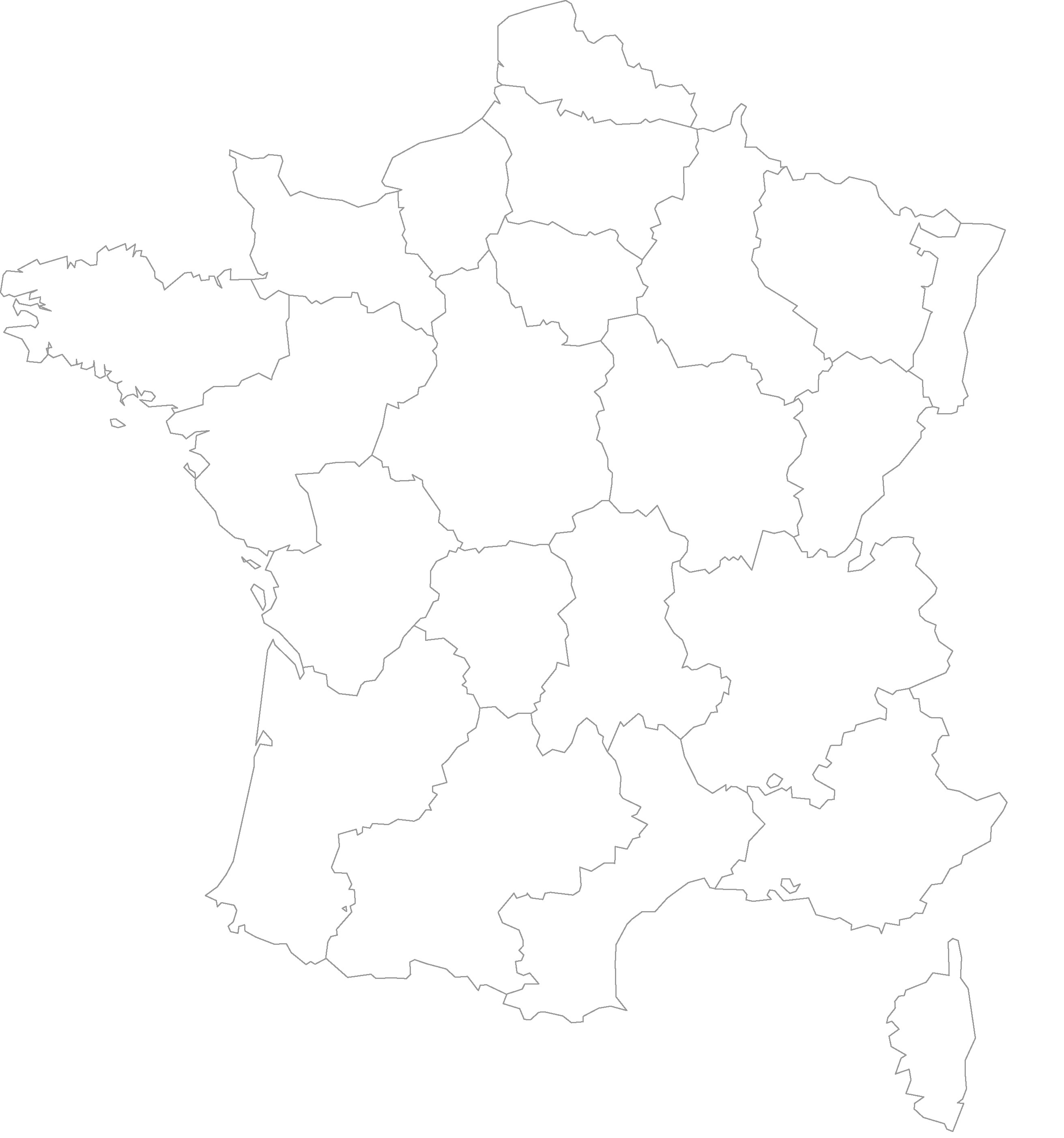 Carte des régions et départements de france à imprimer