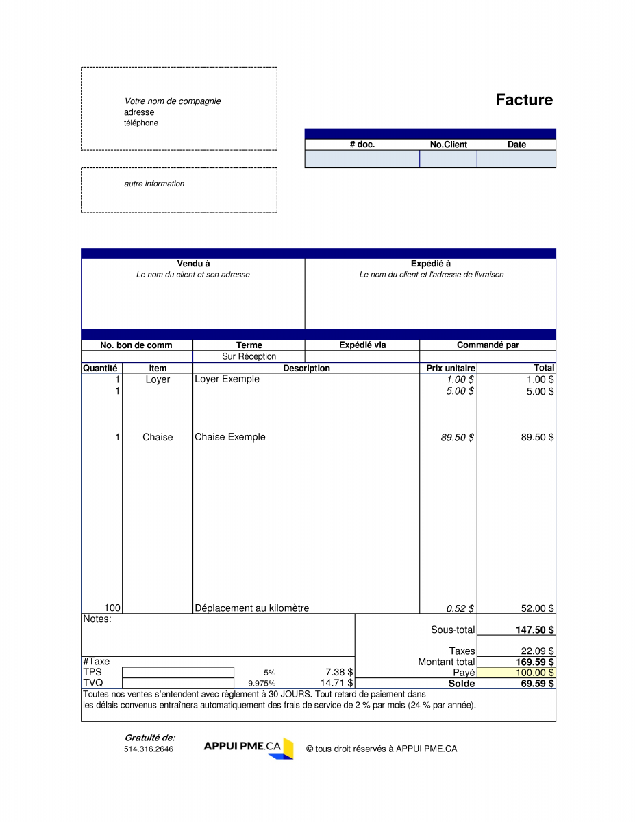 Facture garage excel