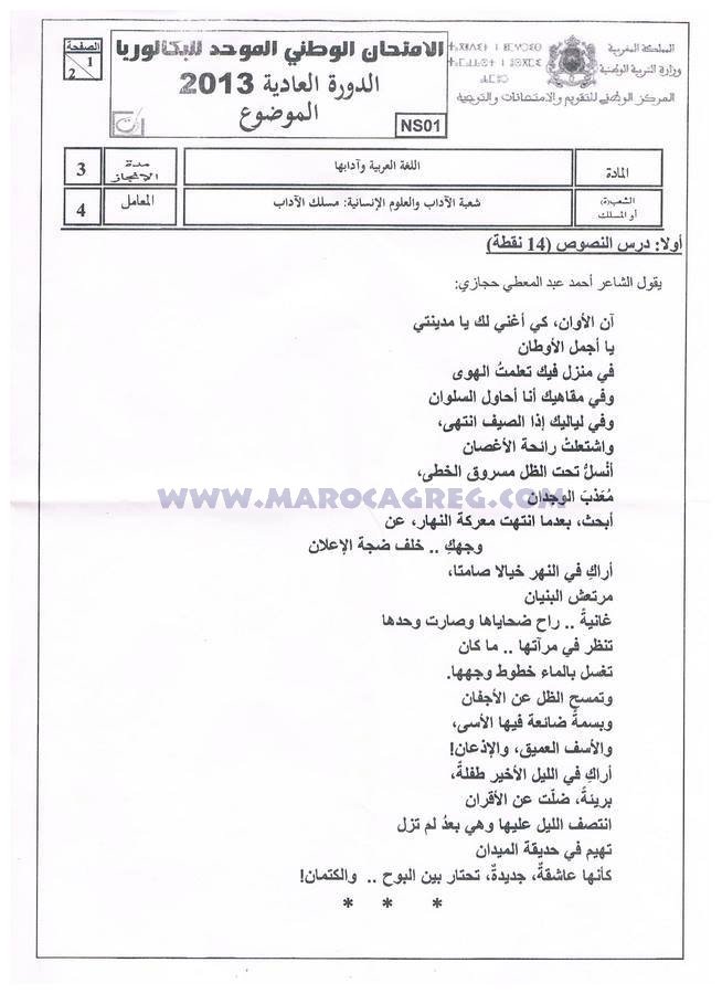 Examen regional arabe 2013