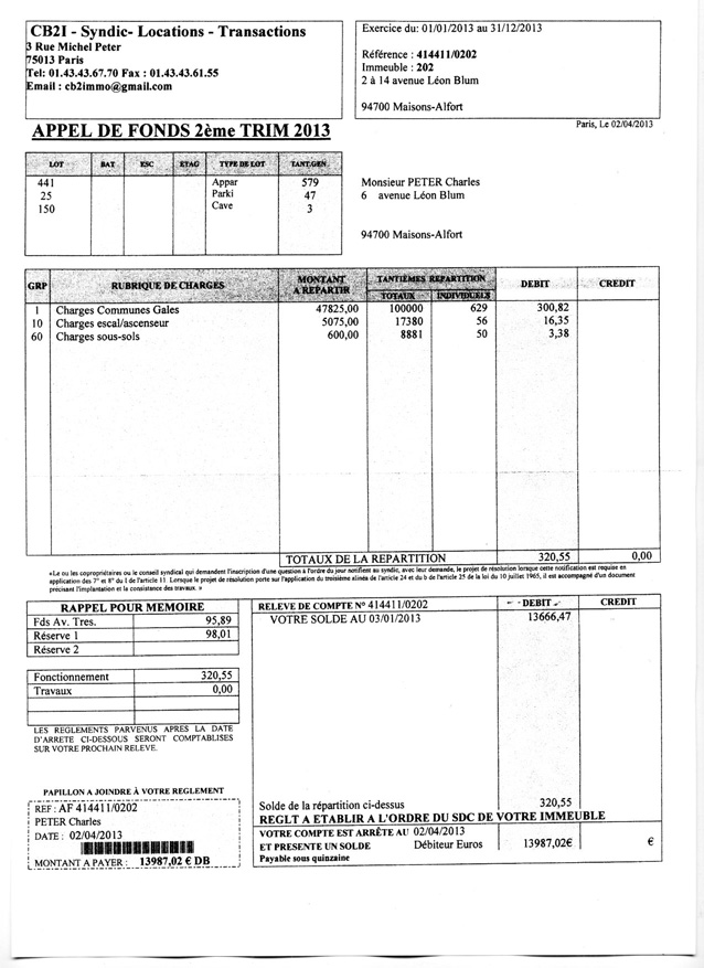 Lettre appel de fonds syndic