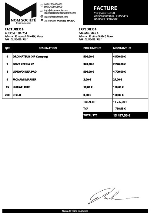 Facture proforma vierge xls