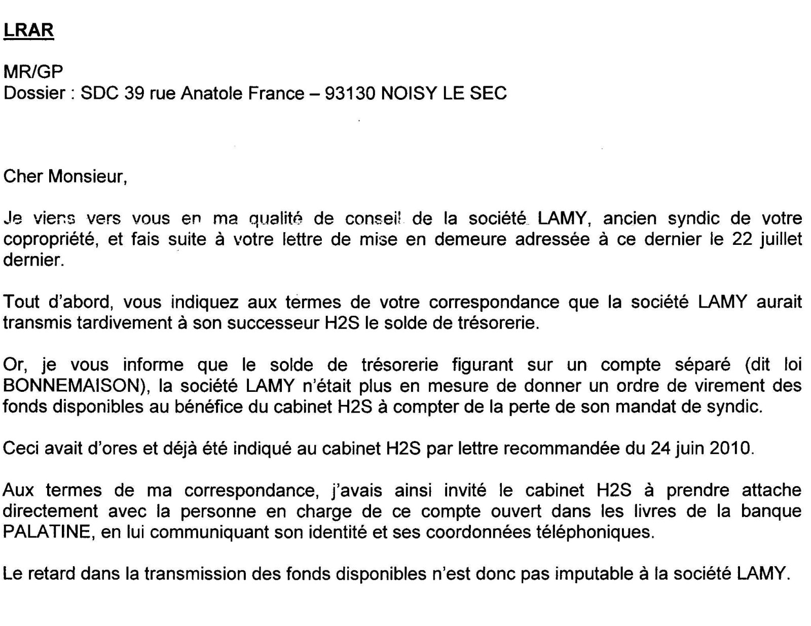 Lettre appel de fonds syndic