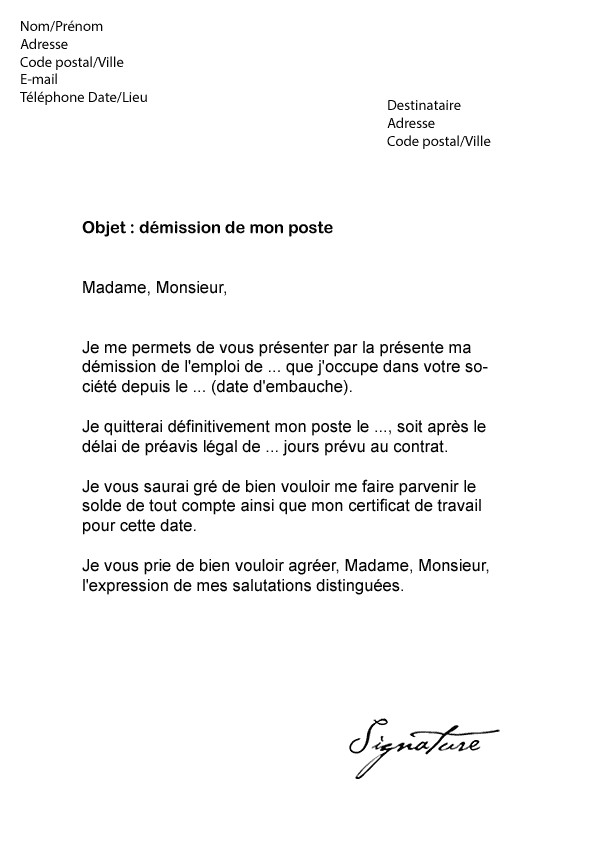 Lettre de demission syndic benevole