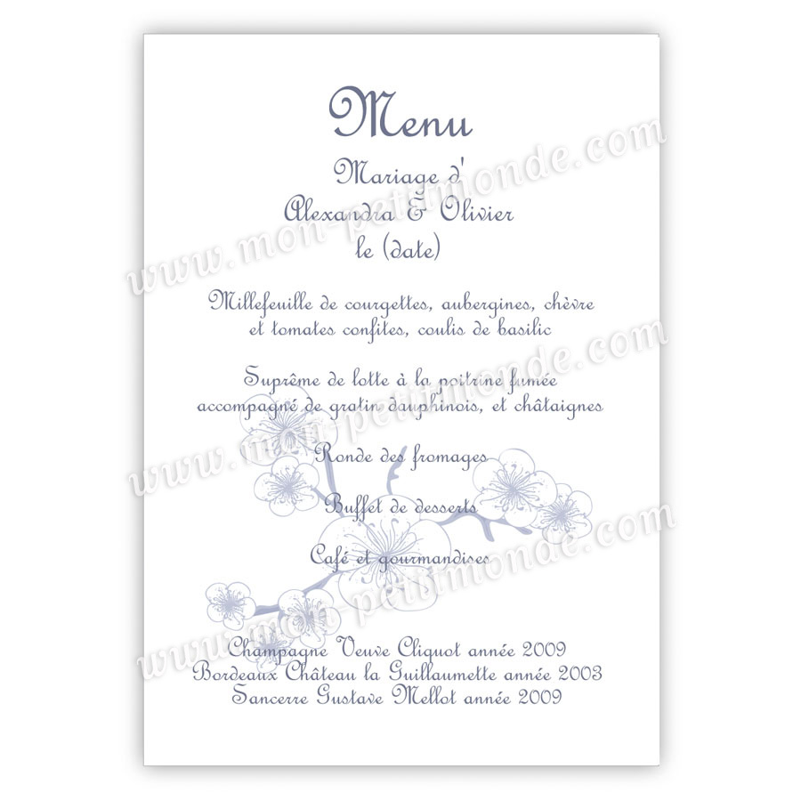 Modele de menu mariage gratuit