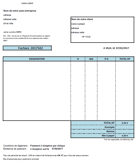 Modèle facture proforma vierge