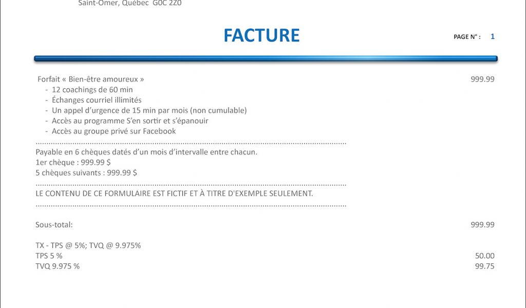 Facture psychologue exemple