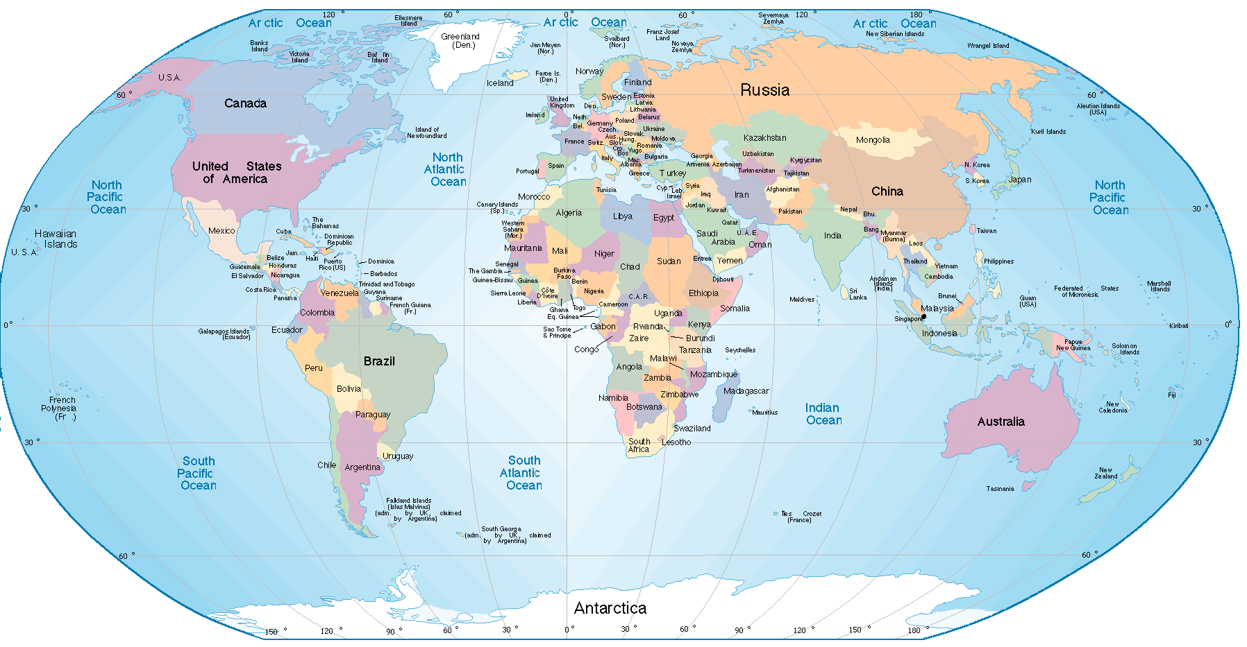 Planisphère à imprimer avec nom des pays