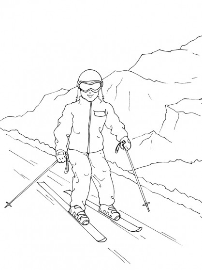 Coloriage montagne ski