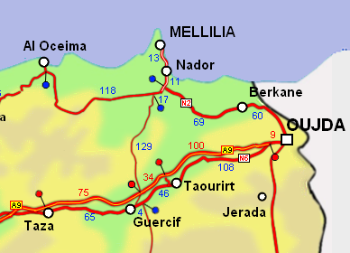 Carte routiere maroc avec kilometrage