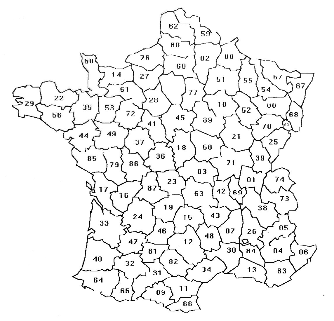 Carte des départements à imprimer