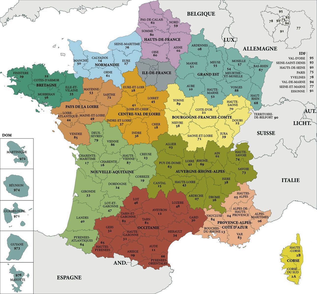 Carte des départements français imprimable