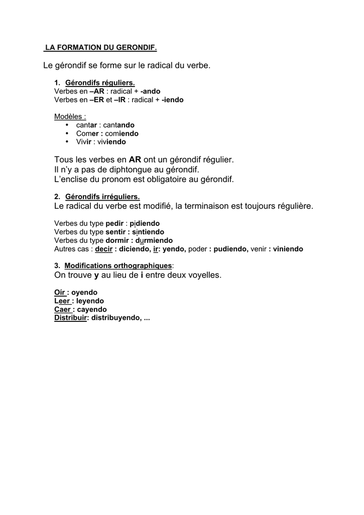 Gérondif irrégulier espagnol