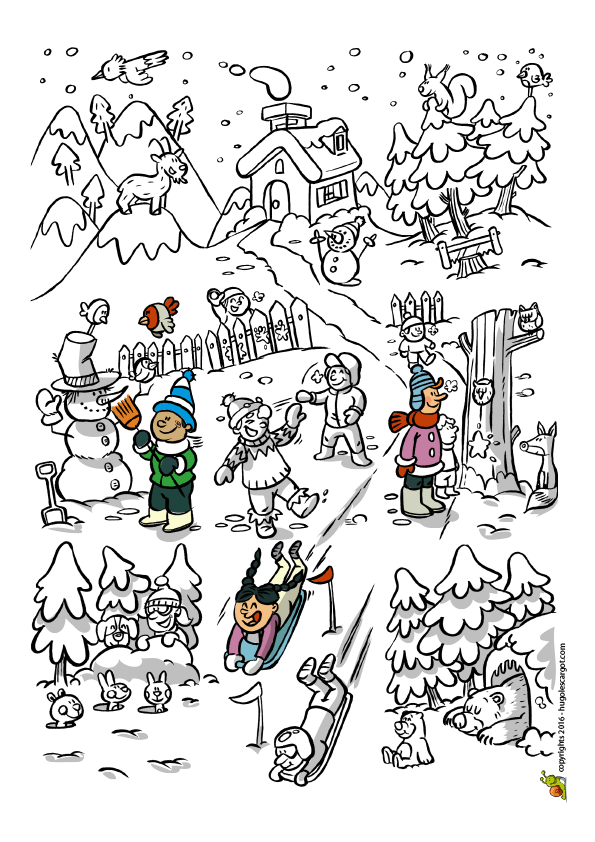 Coloriage montagne hiver
