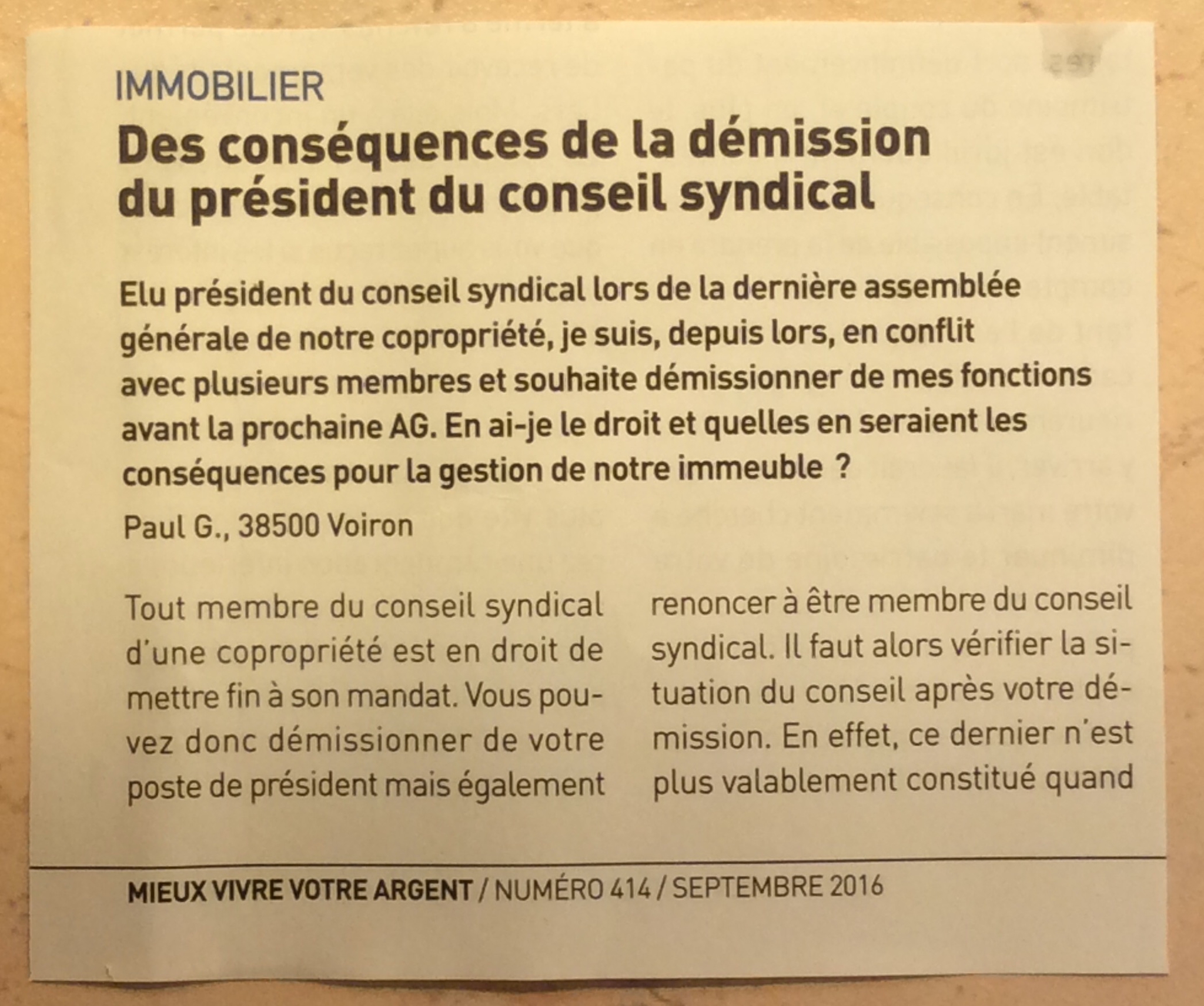Modèle lettre démission syndic copropriété