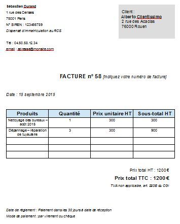 Modele facture psychologue auto entrepreneur
