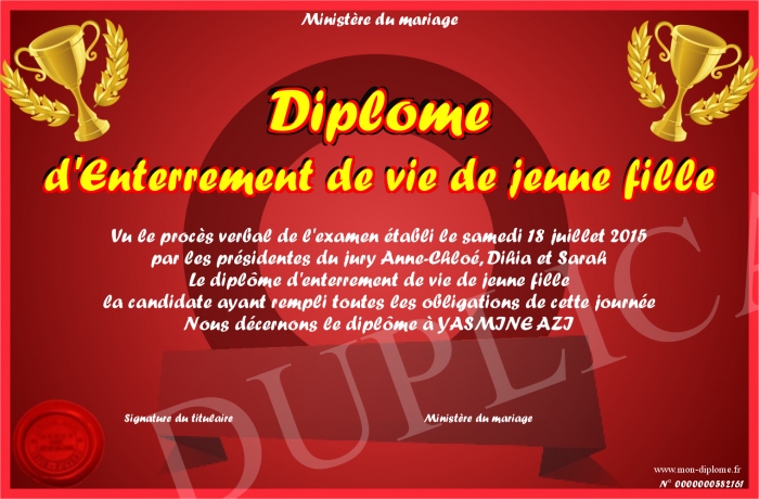 Certificat enterrement de vie de jeune fille