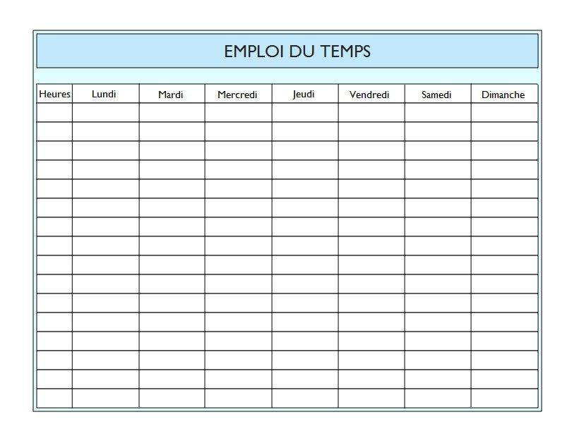 Grille emploi du temps scolaire vierge