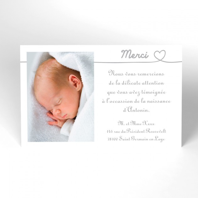 Carte de remerciement naissance avec photo gratuite à imprimer