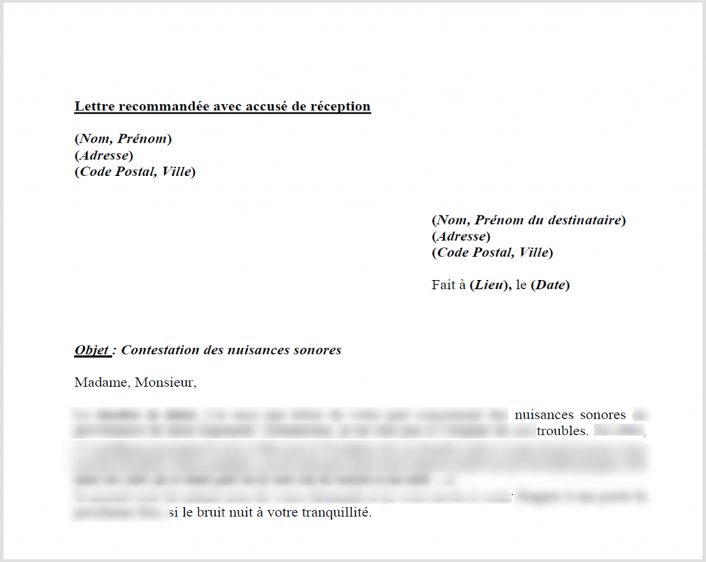 Modele de lettre au syndic pour tapage nocturne