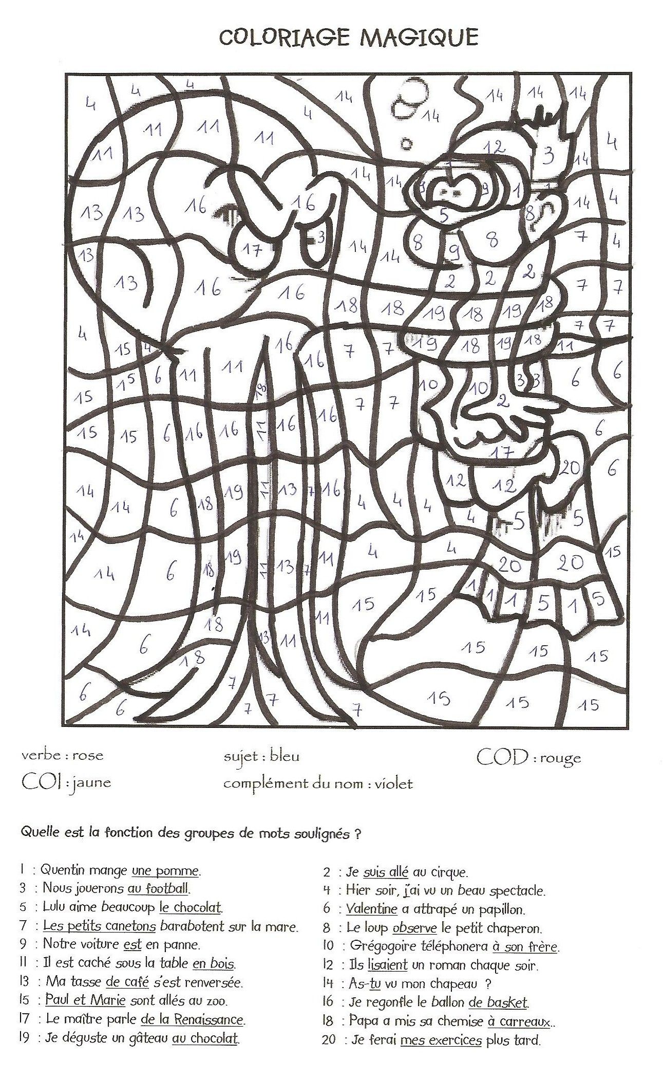 Coloriage magique ce2 grammaire