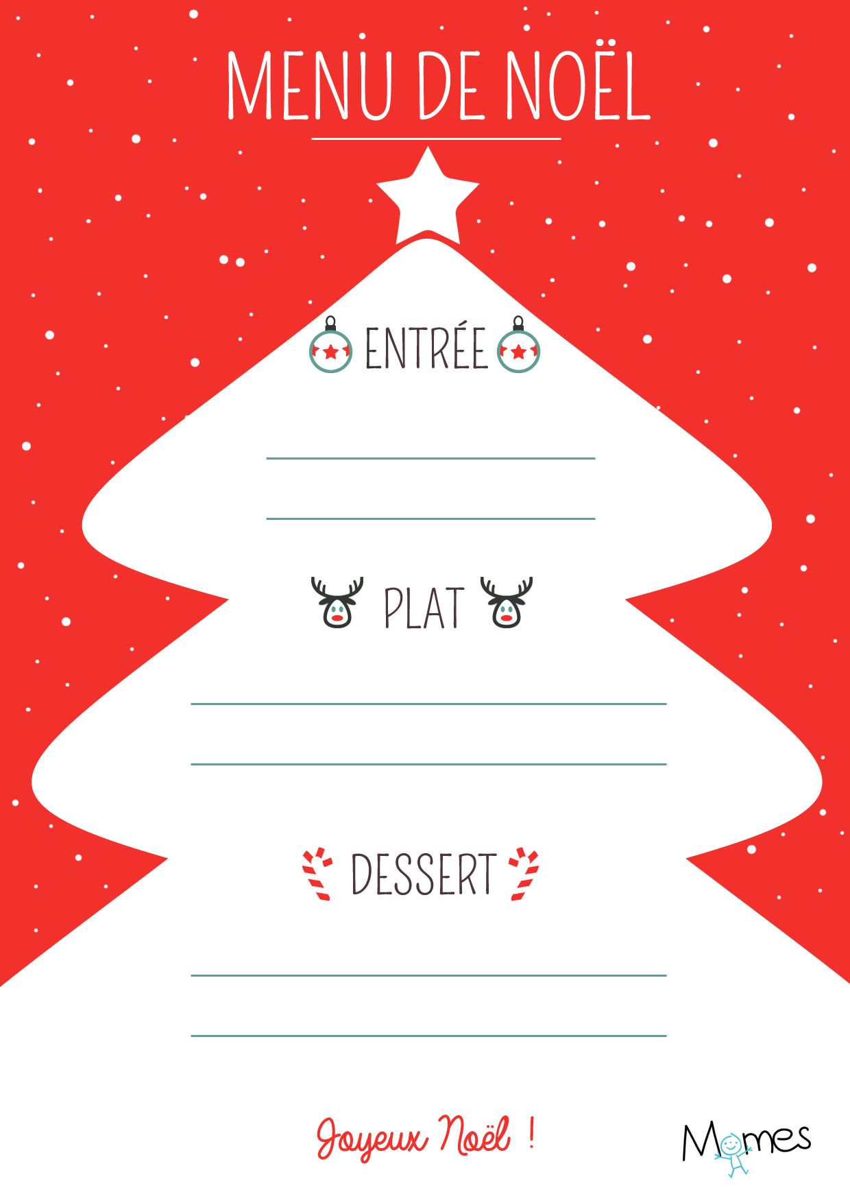 Menu de noel vierge gratuit