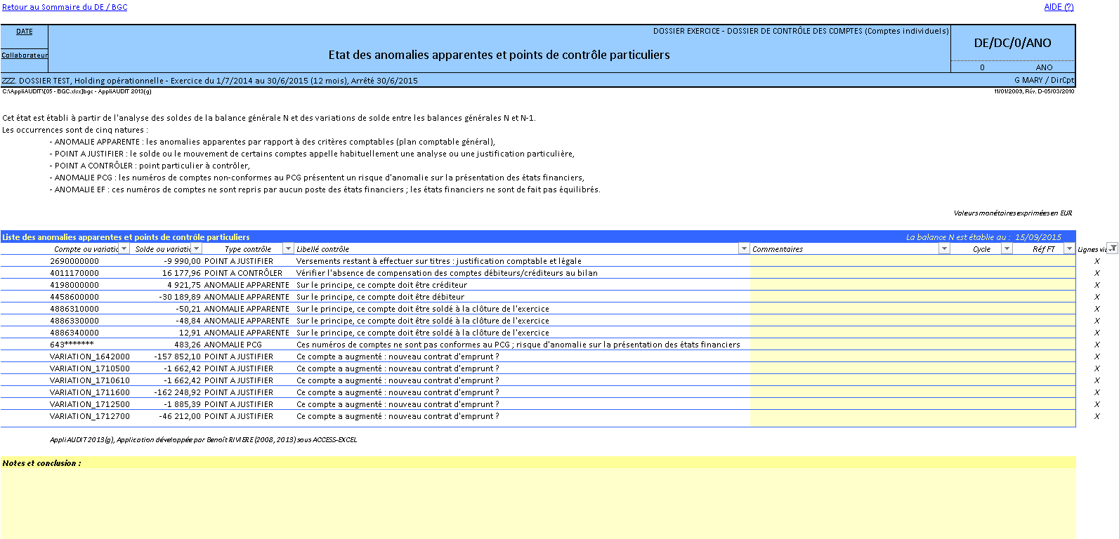 Dossier révision comptable excel