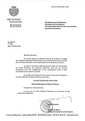 Lettre de remerciement subvention