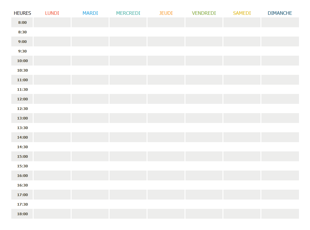 Emploi du temps vierge lycée