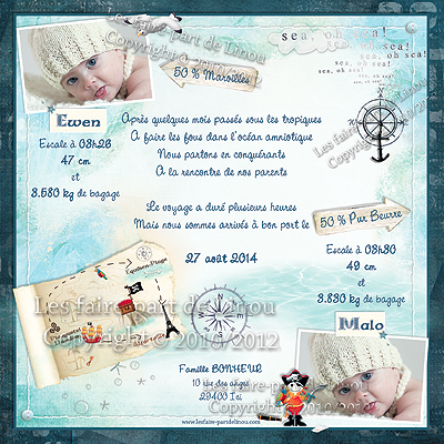 Faire part bapteme theme pirate