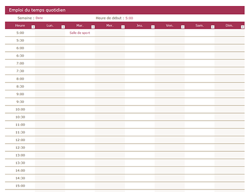 Tableau emploi du temps vierge