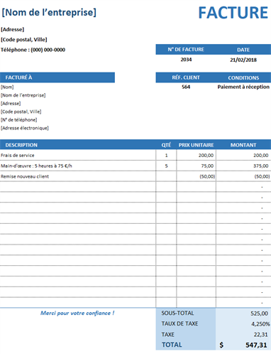 Modele facture vierge à imprimer gratuit