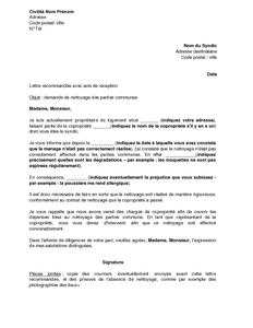 Courrier réclamation syndic copropriété