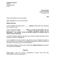 Modele lettre demande de travaux au syndic