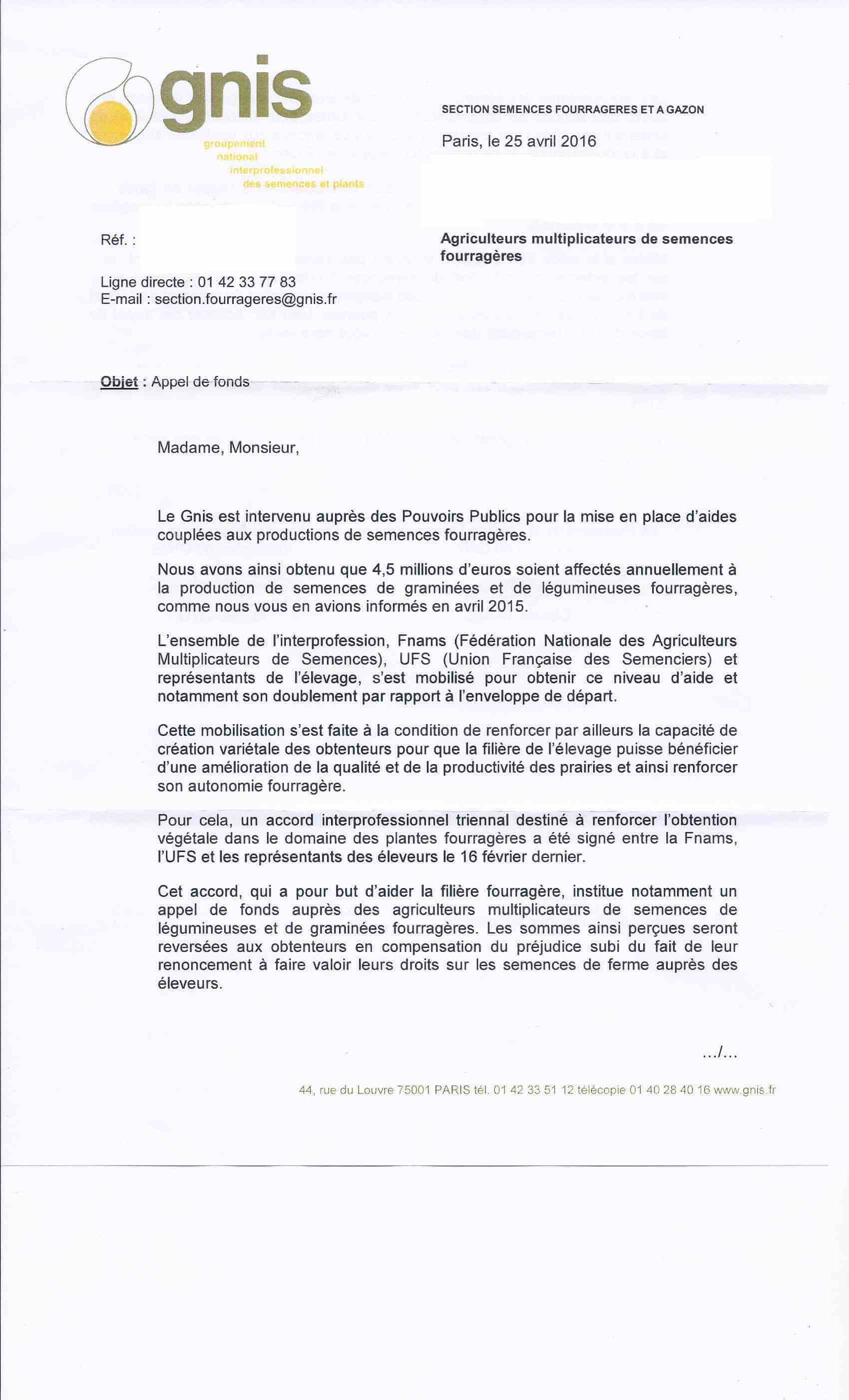 Exemple lettre appel de fonds