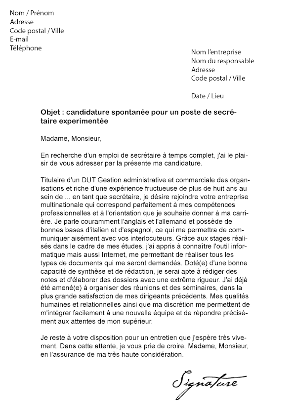 Lettre de motivation candidature spontanée mairie gratuit