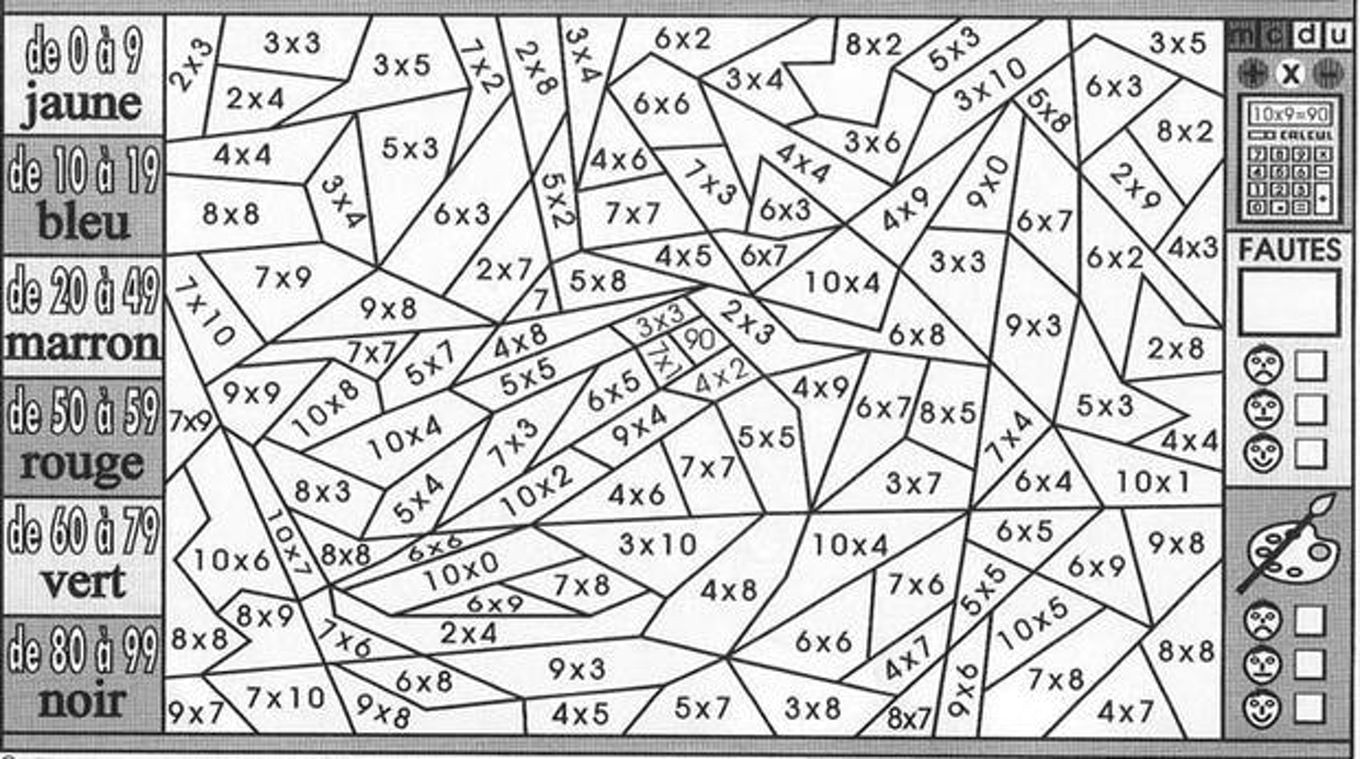 Coloriage magique multiplication cm1 à imprimer