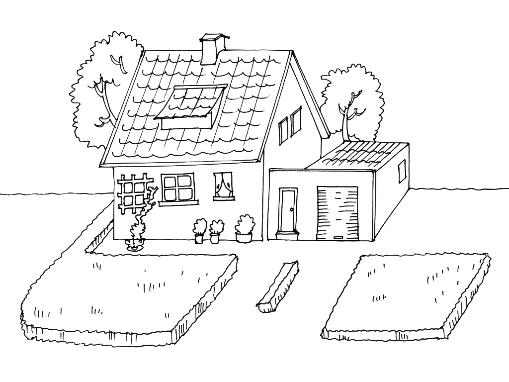 Coloriage de maison avec jardin