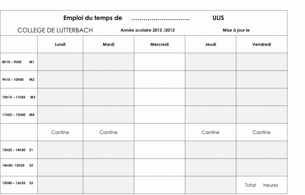 Emploi du temps vierge lycee