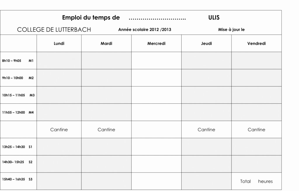 Exemple emploi du temps vierge