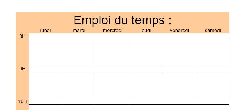 Emploi du temps vierge à imprimer gratuit