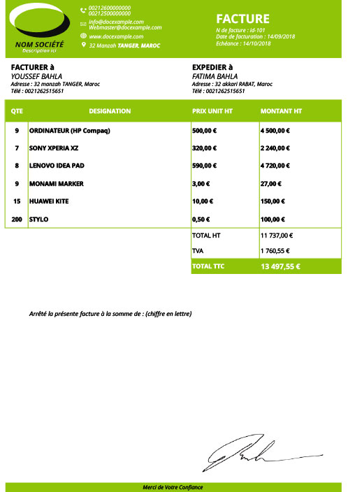 Model facture algerie