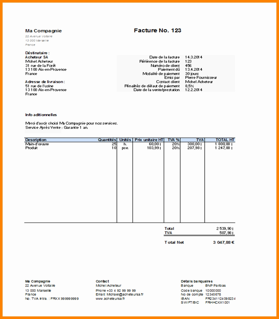 Modele facture garage excel