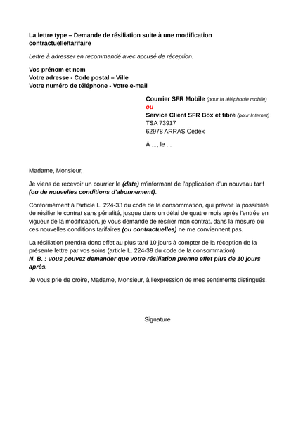 Modele lettre augmentation tarif prestation