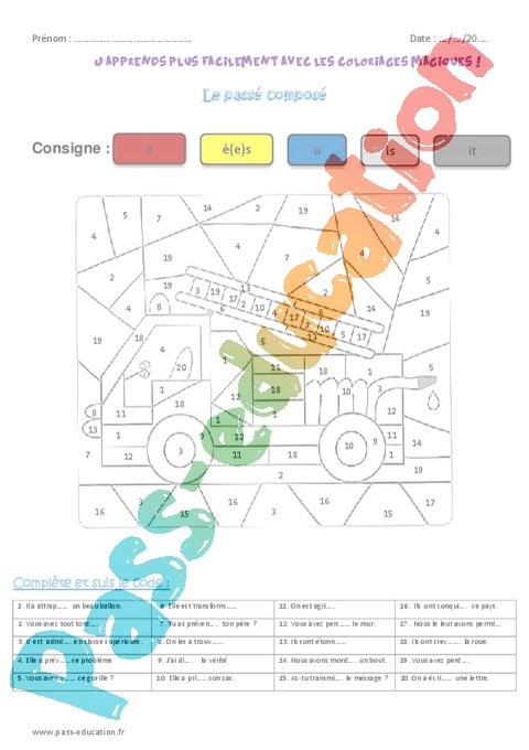Coloriage magique conjugaison cm1