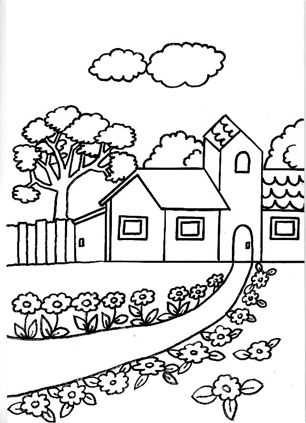 Coloriage maison jardin