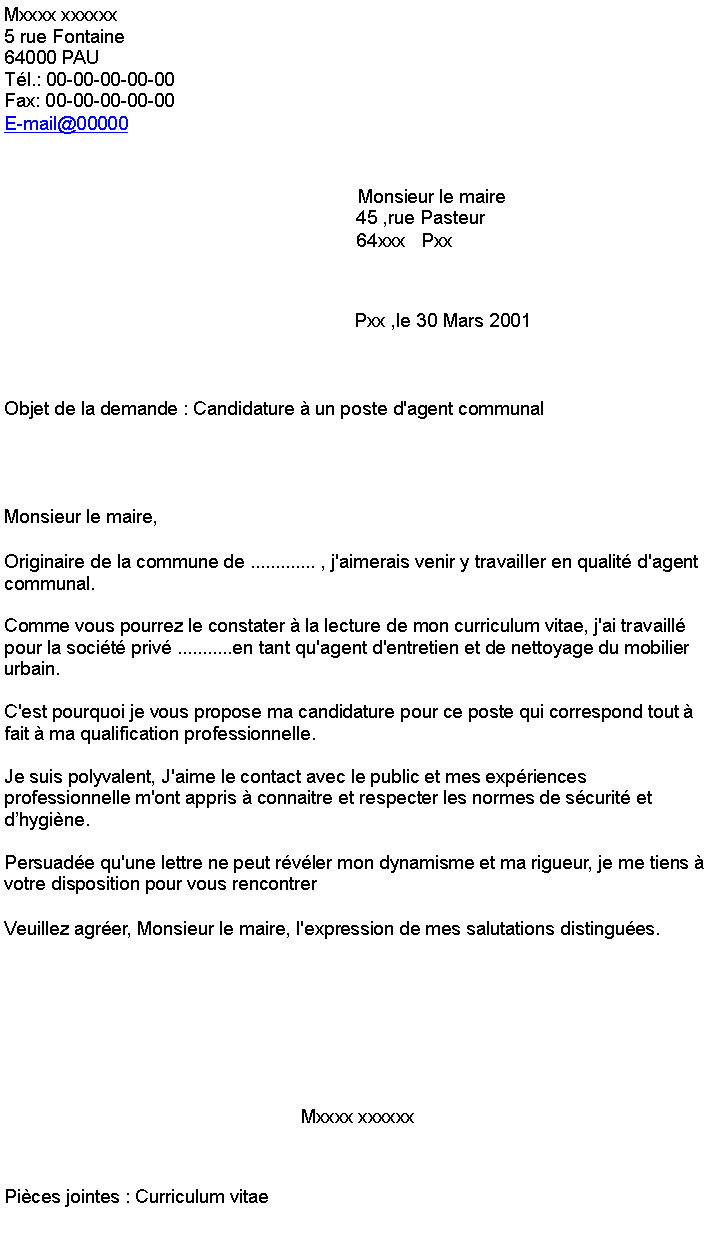 Lettre de motivation candidature spontanée mairie gratuit ...