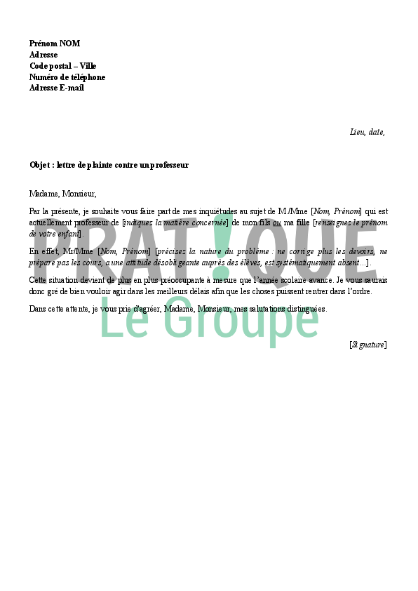 Modele lettre plainte inspection academique